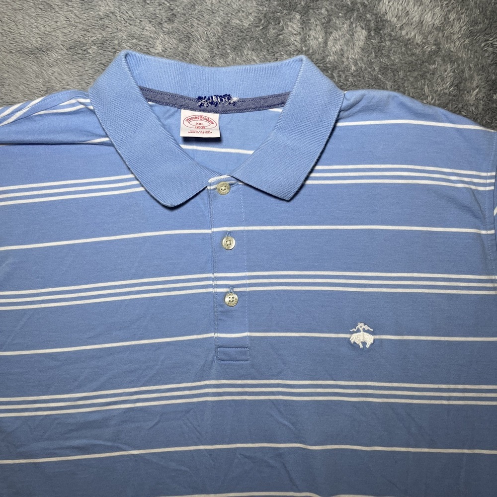 Brooks Brothers Men's SZ 2XL 1818 Cotton Short Sleeve Blue White Striped Polo